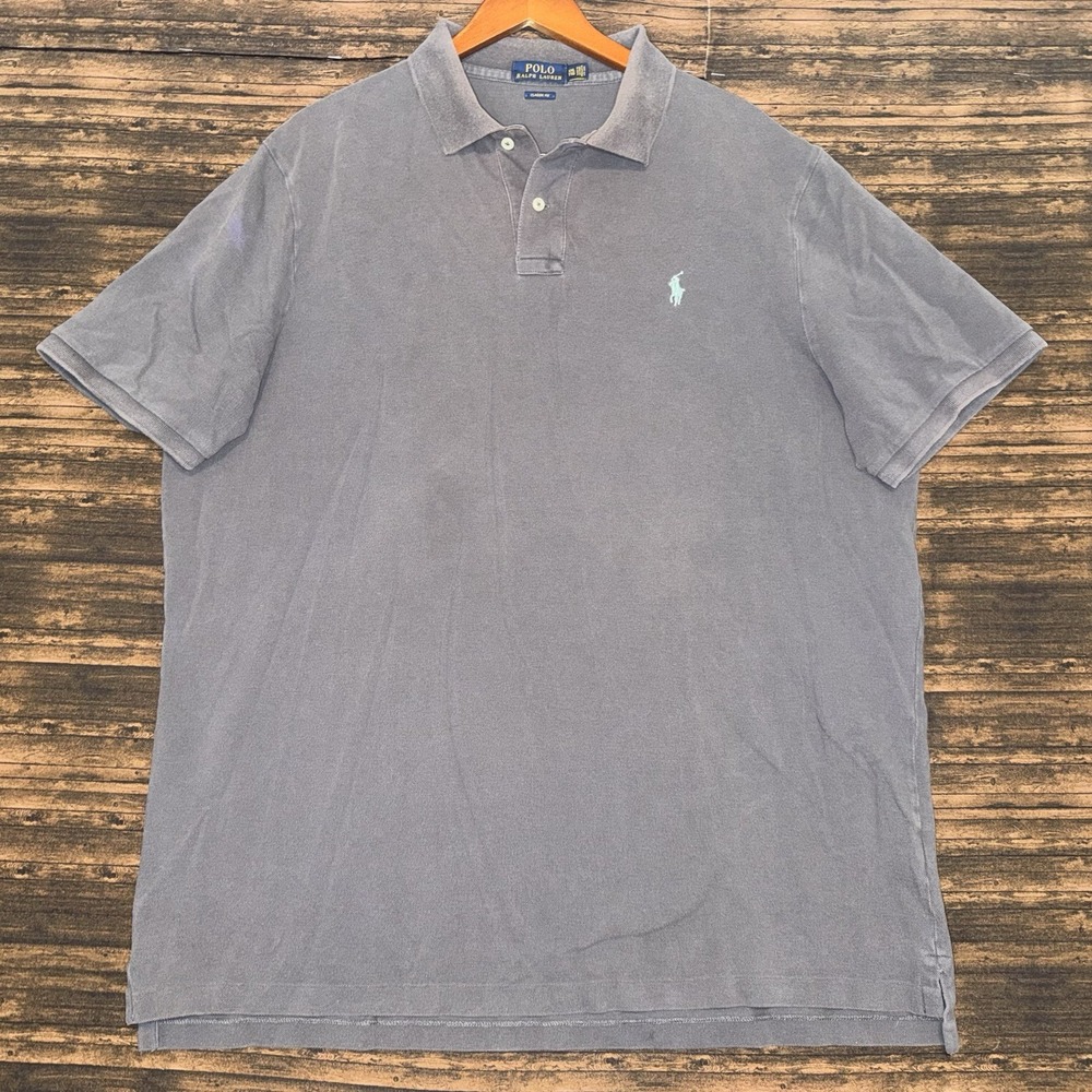 Ralph Lauren Polo Shirt Mens 2XL Gray Polo Blue Pony Short Sleeve Casual Preppy